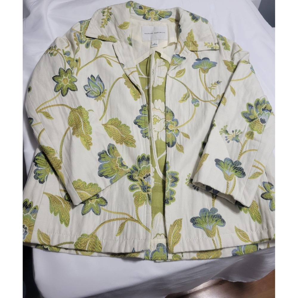 Banana Republic Floral Embroidered Linen Blend Tailored Blazer Jacket Womens 2 - Picture 13 of 14